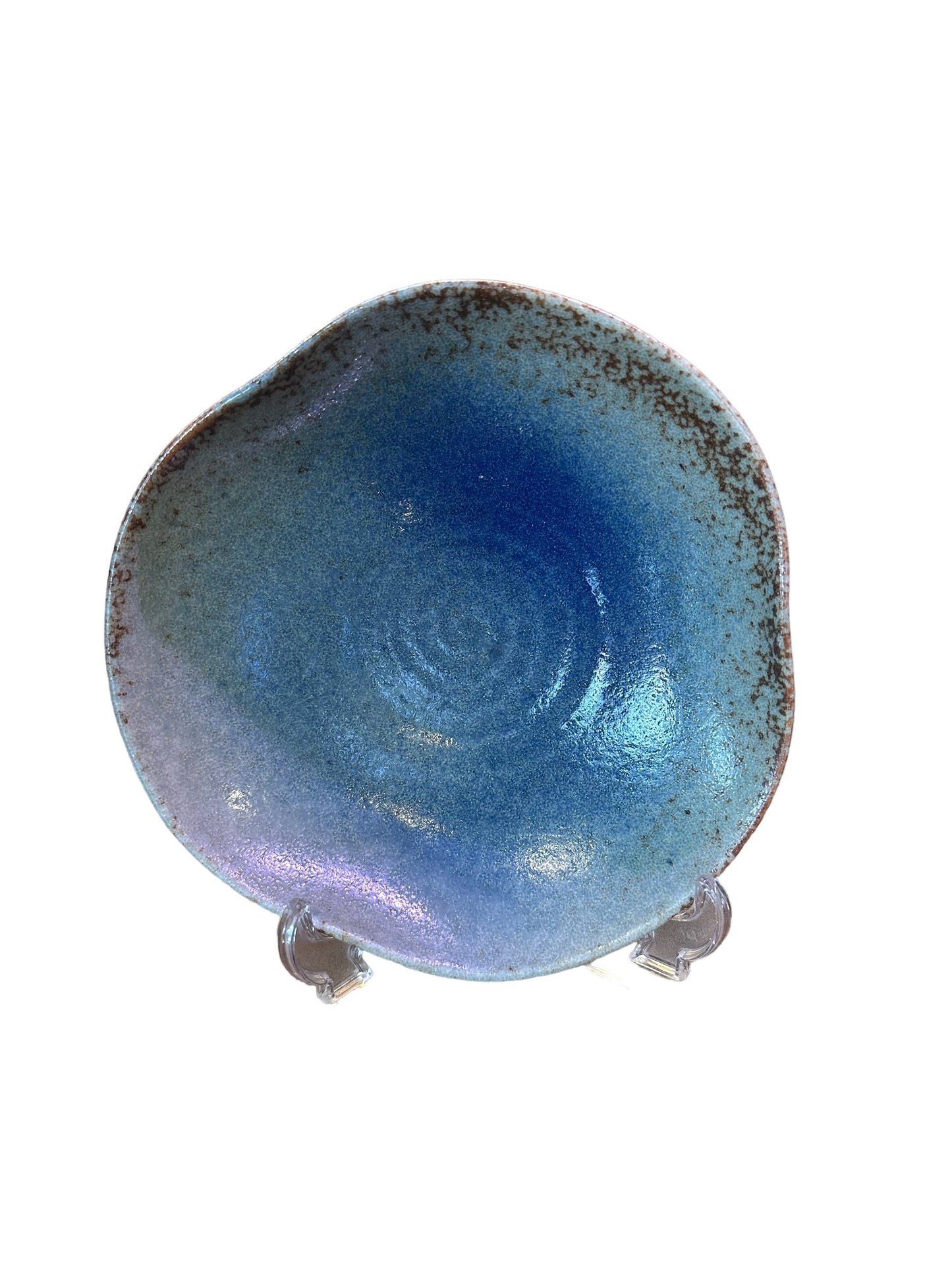 Light blue wavy rim shaped ceramic Saucers for Medium  Kokedama. 6.5" diameter, 1.5" deep.