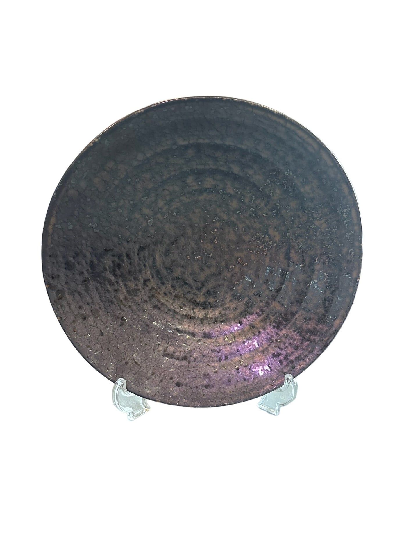 Boat shaped Round black grazed and paint design bowl 7" diameter x 1.5" height for Small to Medium Kokedama CA