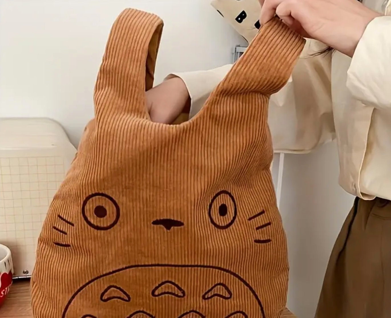 Totoro small bag, Fluffy Corduroy Handbag 12.5inch