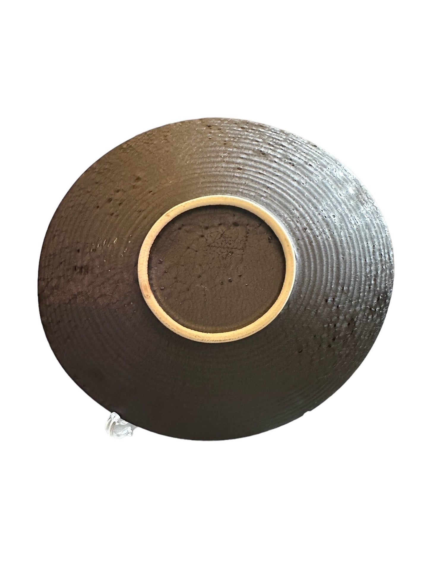 Boat shaped Round black grazed and paint design bowl 7" diameter x 1.5" height for Small to Medium Kokedama CA