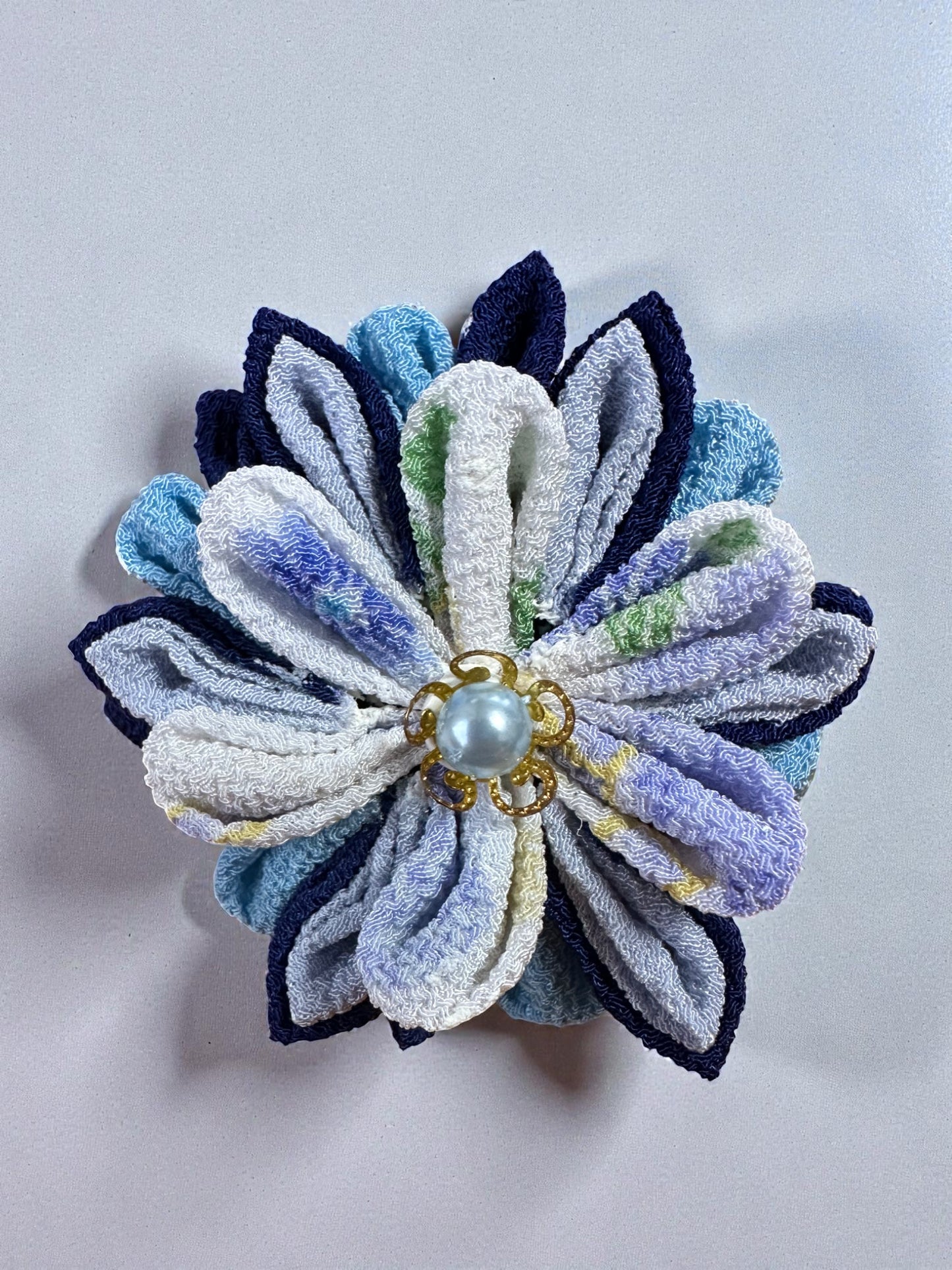 Azure Blossom – Tsumami Zaiku Dual Clip & Brooch