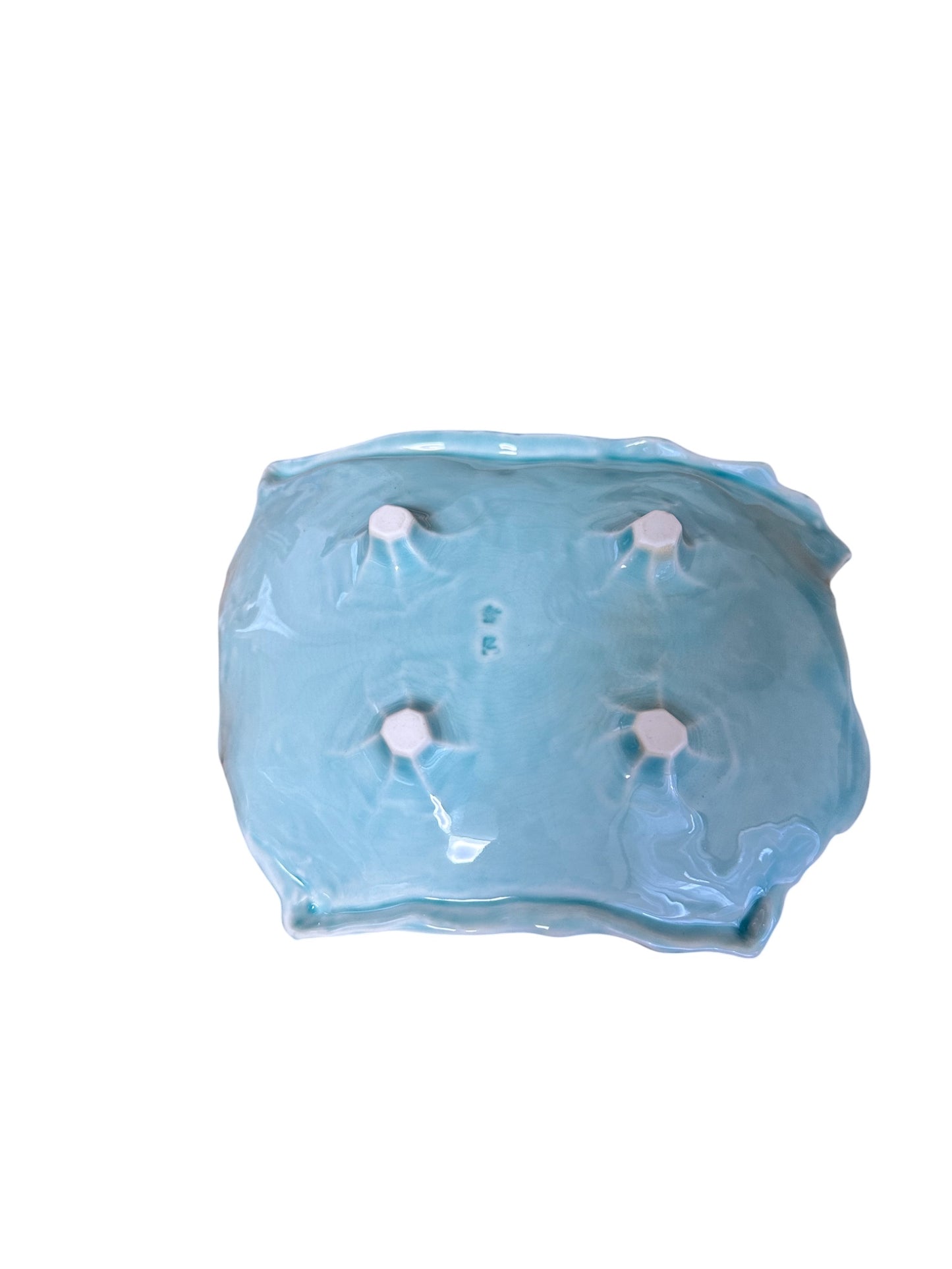 Marine Blue Wave Ceramic Plate  Edge-Rust Organic Plate – Handcrafted in Japan – 8" x 6"