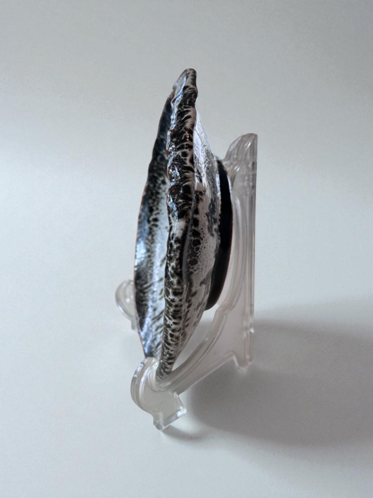 Handcrafted Japanese Stoneware Saucer – Black & White Speckled Glaze