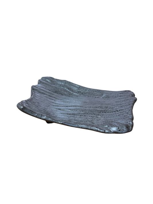 The Nanban Mittsu-ashi Henkei-zara, Mt. Fuji Black Ceramic Plate – 8.5" x 7.5"