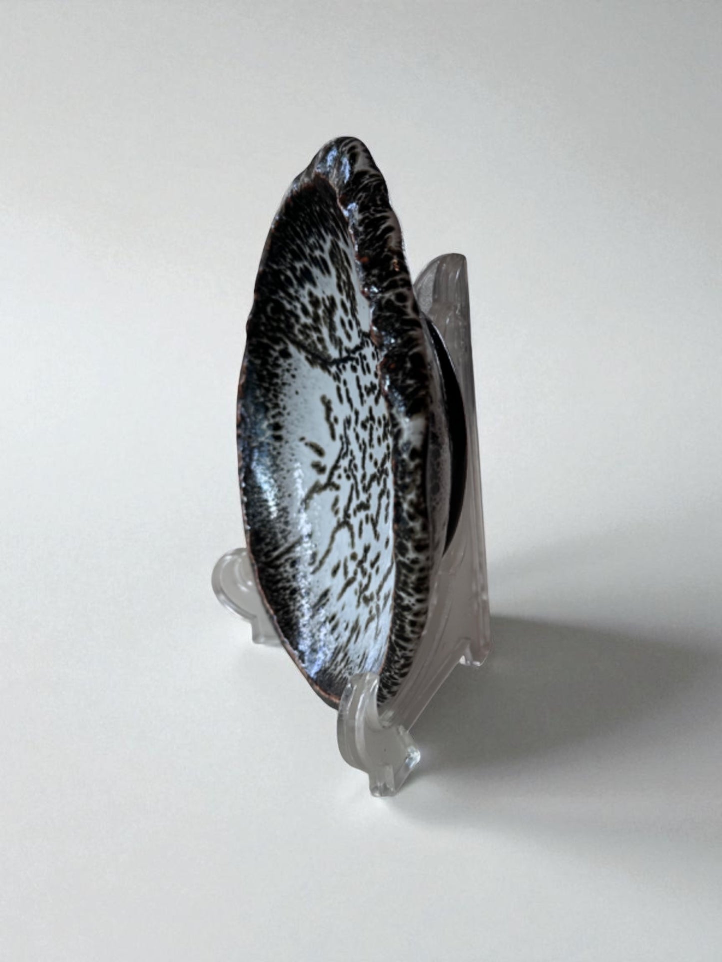 Handcrafted Japanese Stoneware Saucer – Black & White Speckled Glaze