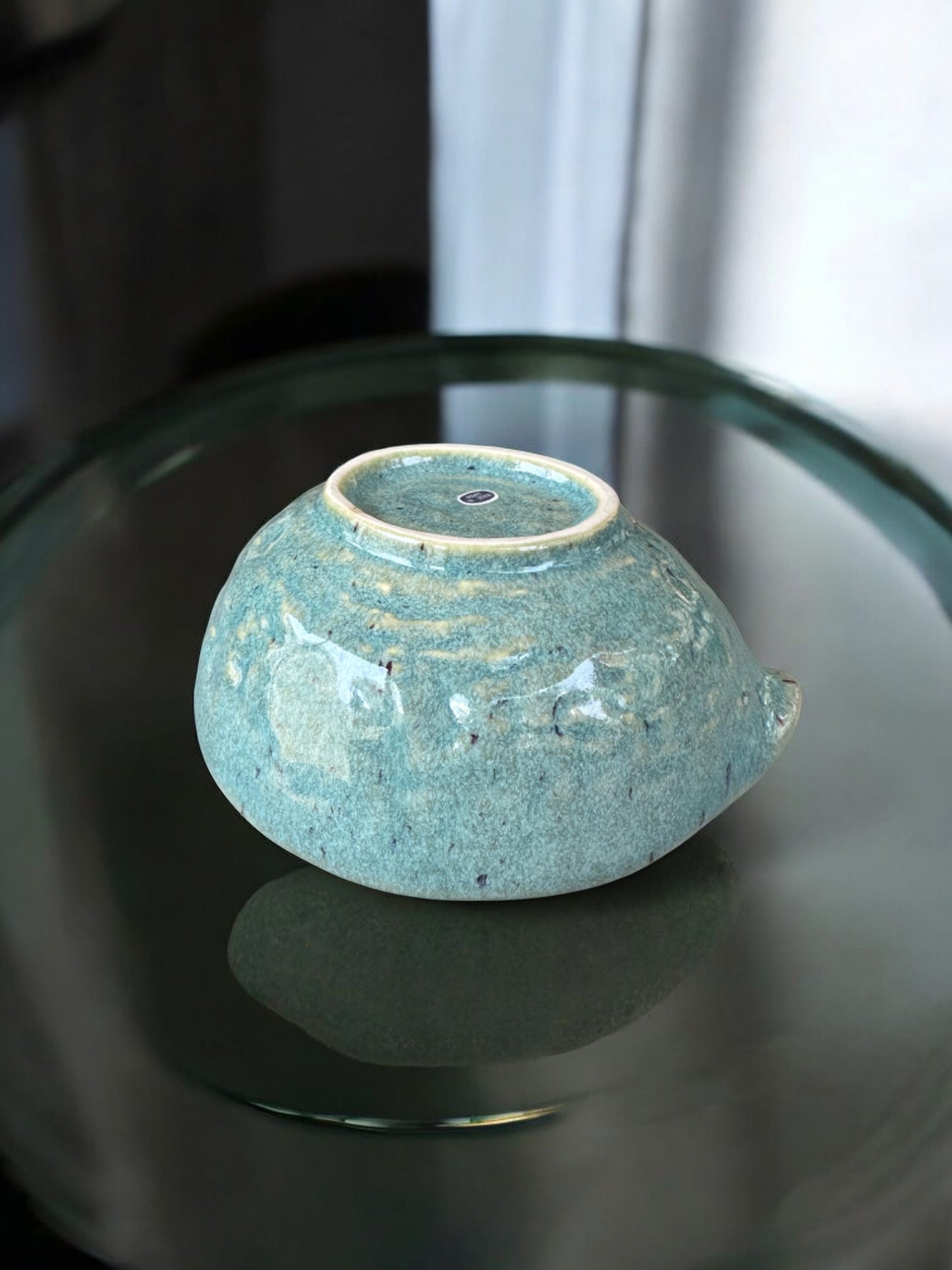 Soft Aqua color, Japanese ceramic bowl, Hand-formed / Wabi-sabi style, Natural, rustic and earthy glazes. 6" x 4.5" x 2.25"h 変形