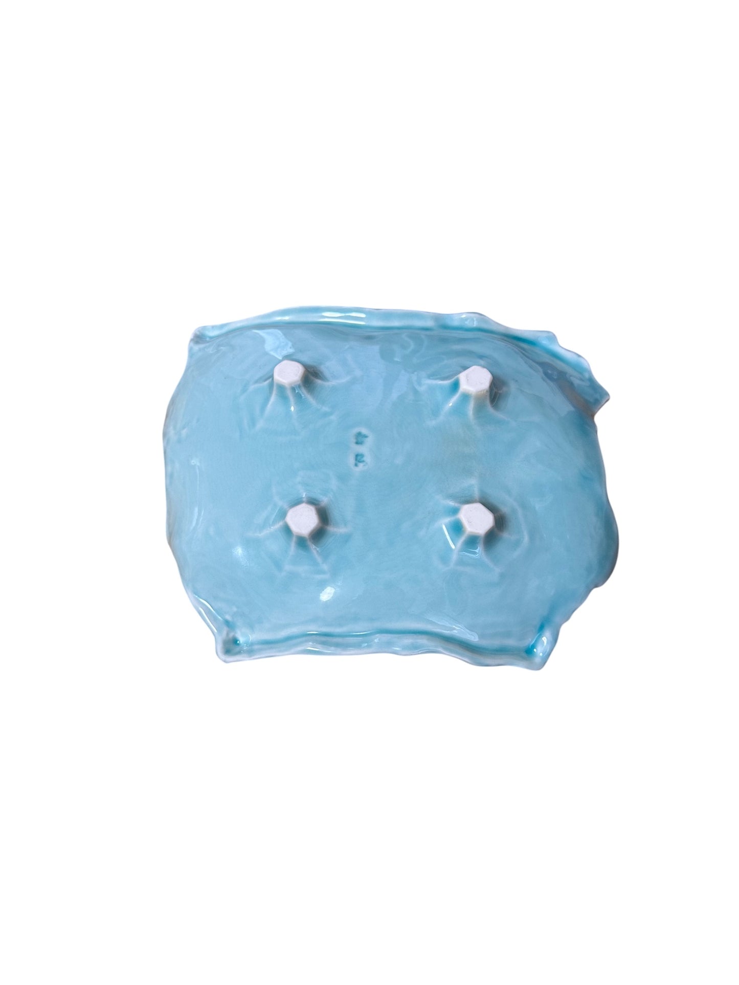 Marine Blue Wave Ceramic Plate  Edge-Rust Organic Plate – Handcrafted in Japan – 8" x 6"