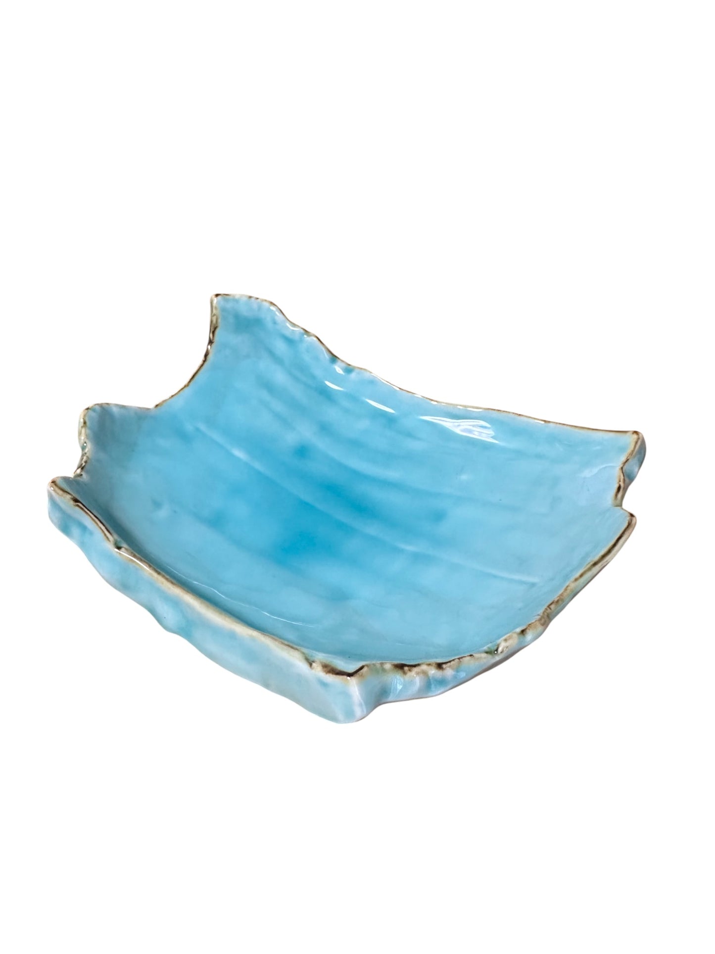 Marine Blue Wave Ceramic Plate  Edge-Rust Organic Plate – Handcrafted in Japan – 8" x 6"