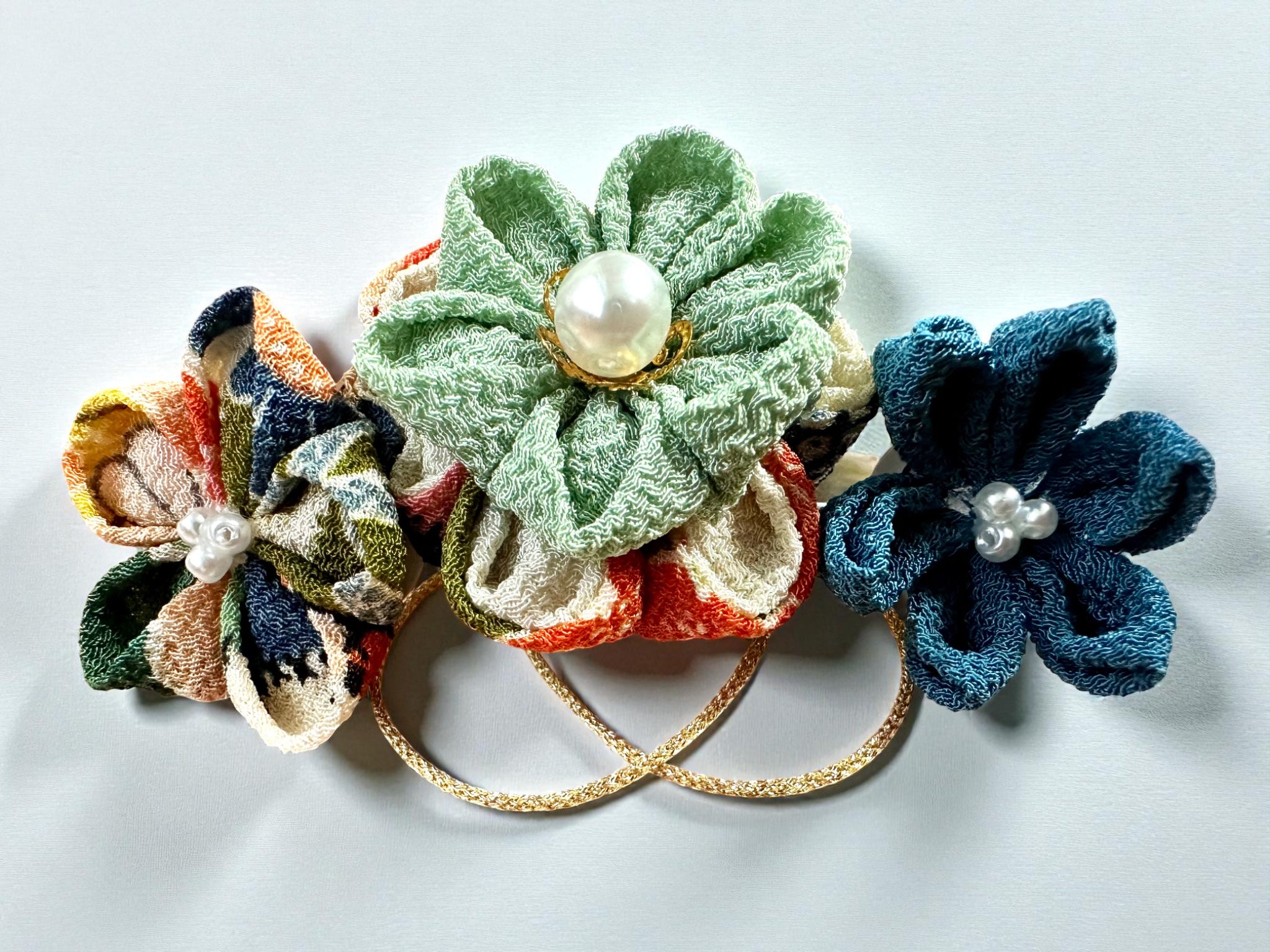 Harmony Trio – Tsumami Zaiku Flower Clip & Brooch – Kodama Forest