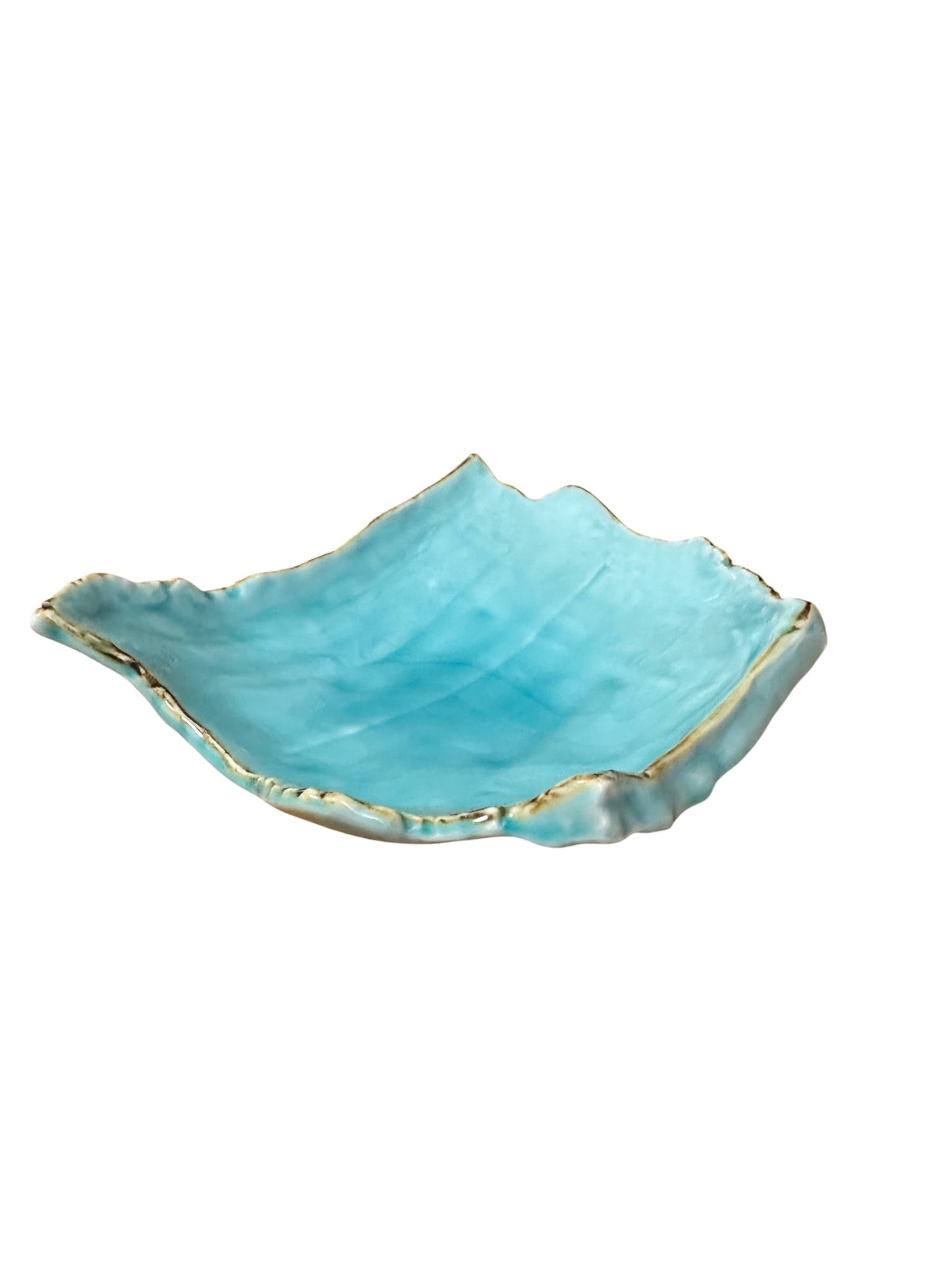 Marine Blue Wave Ceramic Plate  Edge-Rust Organic Plate – Handcrafted in Japan – 8" x 6"