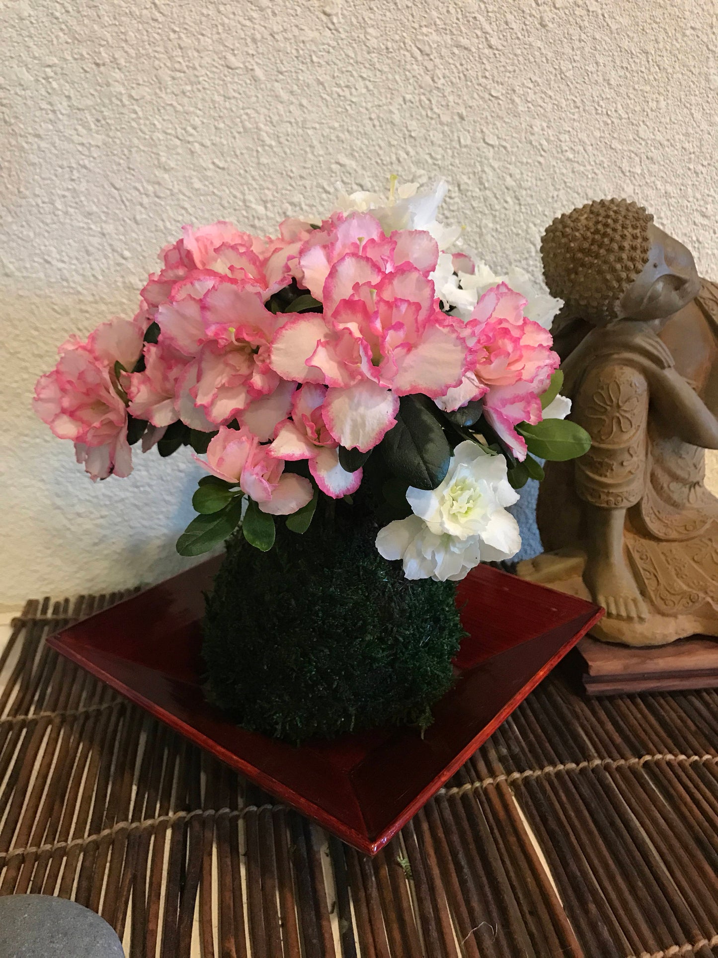 Kokedama - Moss ball with beautiful Azalea. Great gift idea for Mother's day!