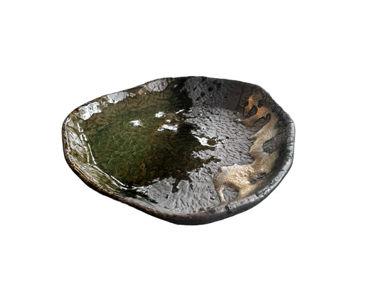 Verdant mosaic artisan saucer for medium kokedama