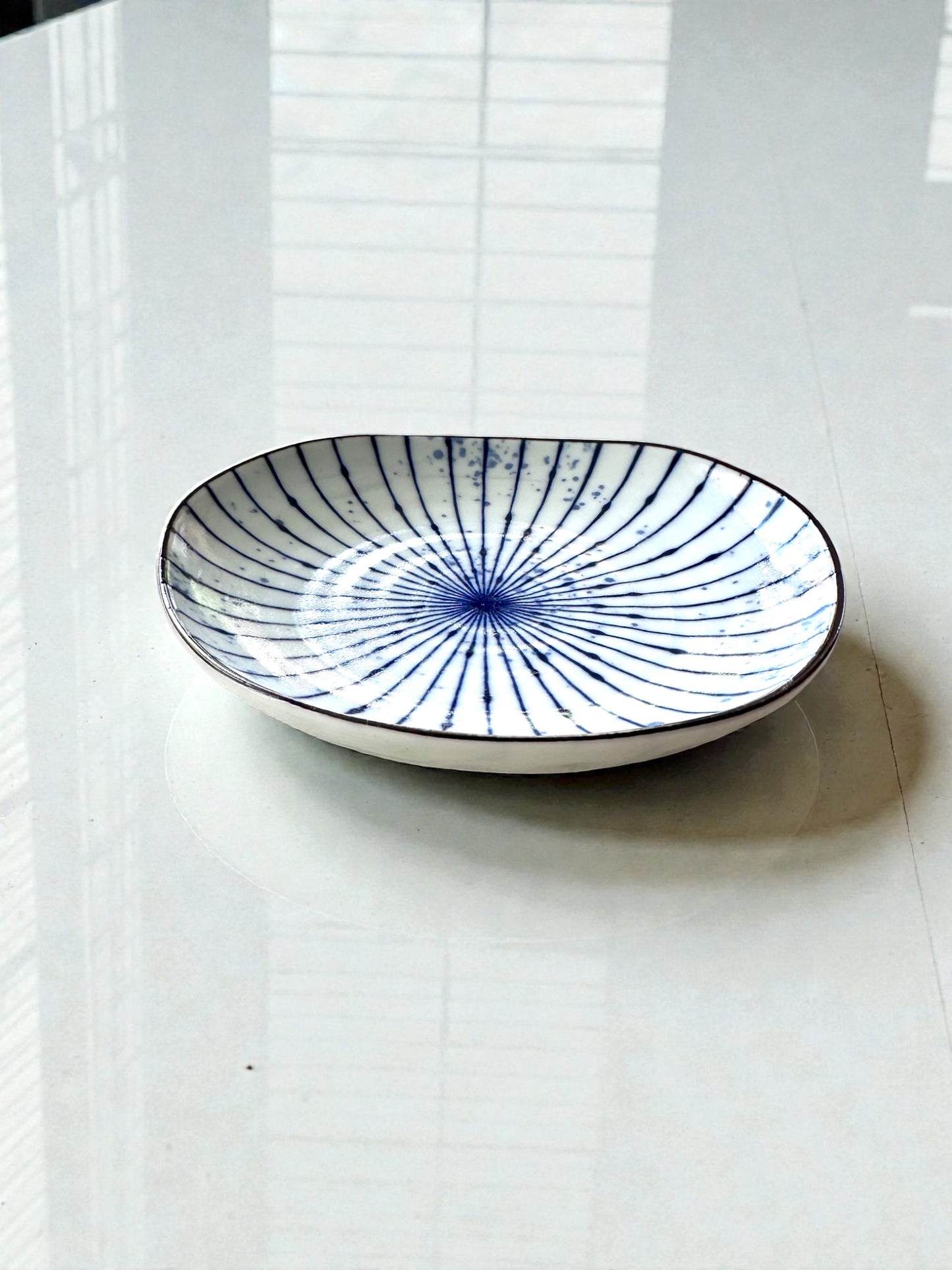 Indigo Radiance Kokedama Saucer, wafu design saucer 6.5" x 1"