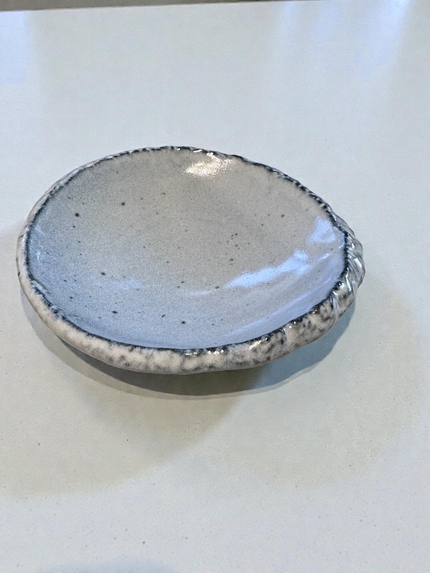 Unique roundish grazed light blue color with beautiful painting design ceramic saucers for Medium to large Kokedama. 7.5" x 7.5" x 1.25"