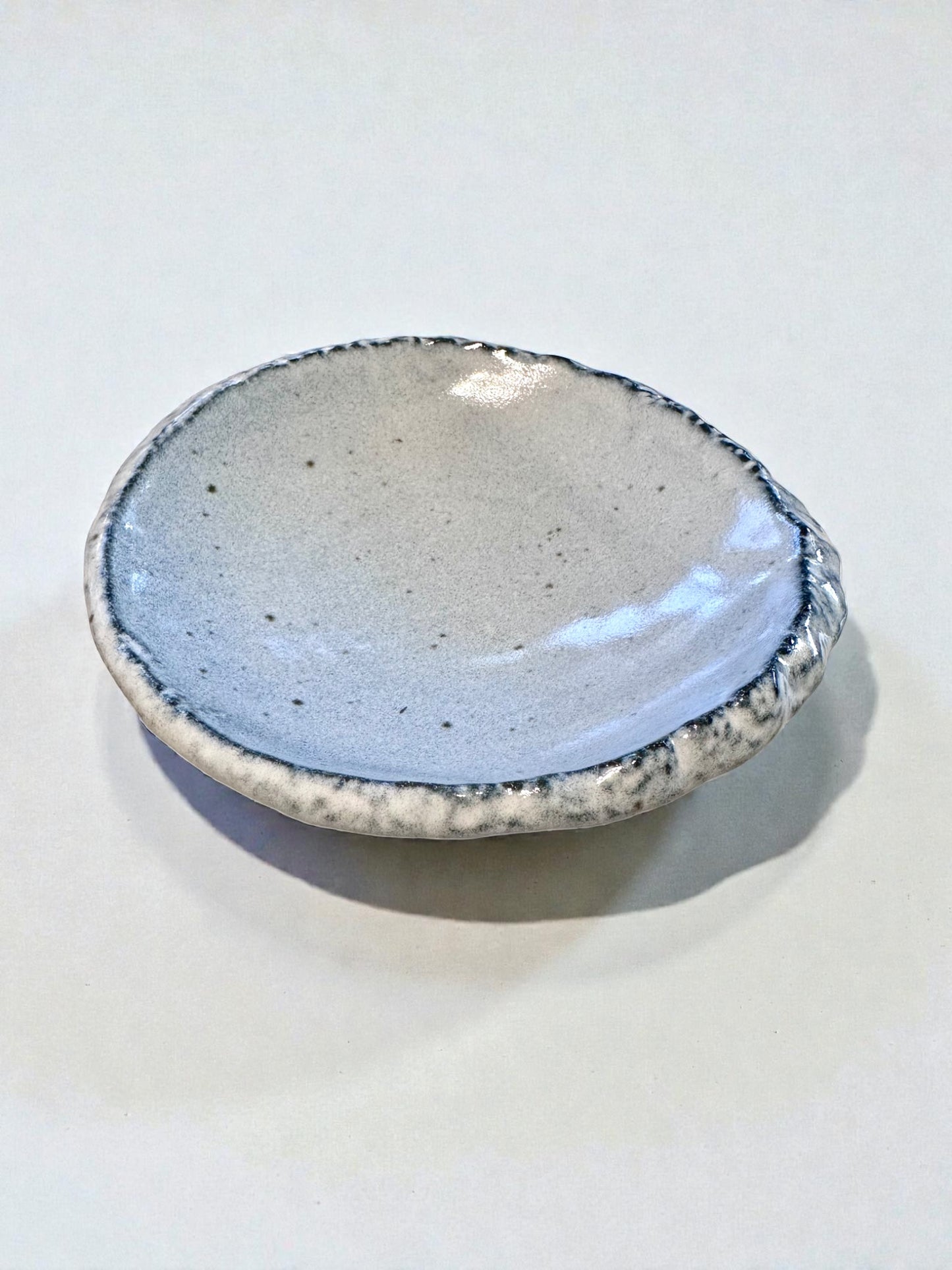 Unique roundish grazed light blue color with beautiful painting design ceramic saucers for Medium to large Kokedama. 7.5" x 7.5" x 1.25"