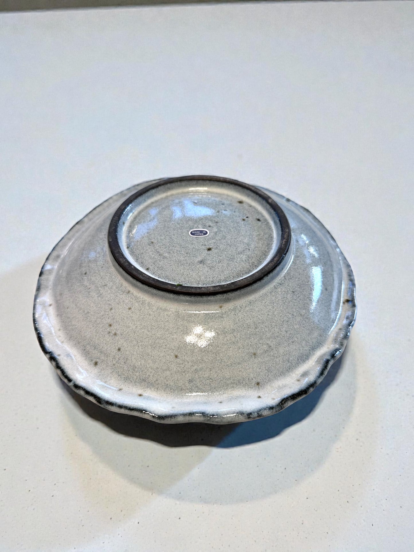 Unique roundish grazed light blue color with beautiful painting design ceramic saucers for Medium to large Kokedama. 7.5" x 7.5" x 1.25"