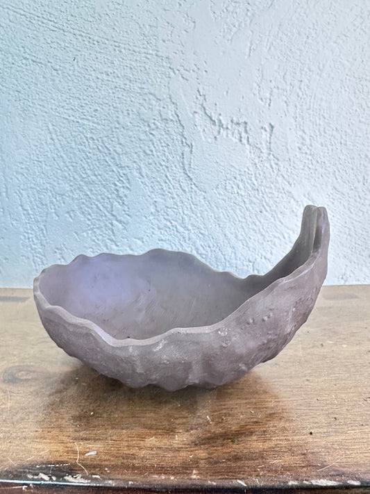 Handmade Wabi Sabi Bonsai Pot, Unglazed Raw Clay Kokedama Planter, Footed Crescent Cascade Succulent Bowl, Crested Ceramic Tray 7" x 5.5"