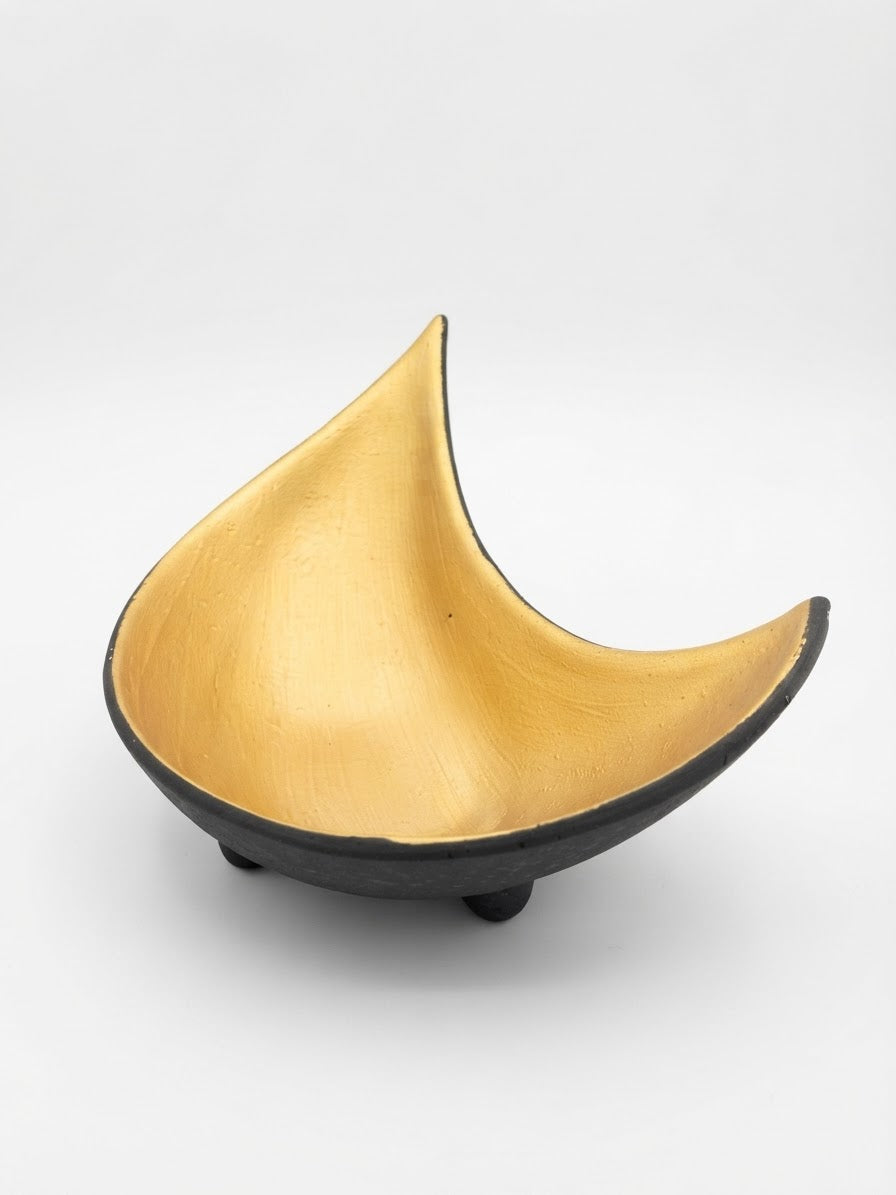Crescent Moon Bowl — Matte Black & Mica Gold　8" x 4.5" x 2.25"h