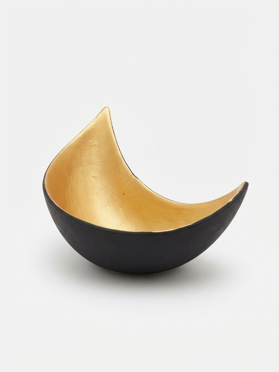 Crescent Moon Bowl — Matte Black & Mica Gold　8" x 4.5" x 2.25"h