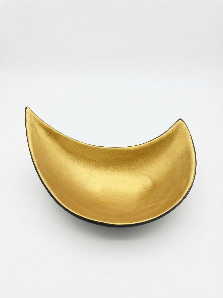 Crescent Moon Bowl — Matte Black & Mica Gold　8" x 4.5" x 2.25"h
