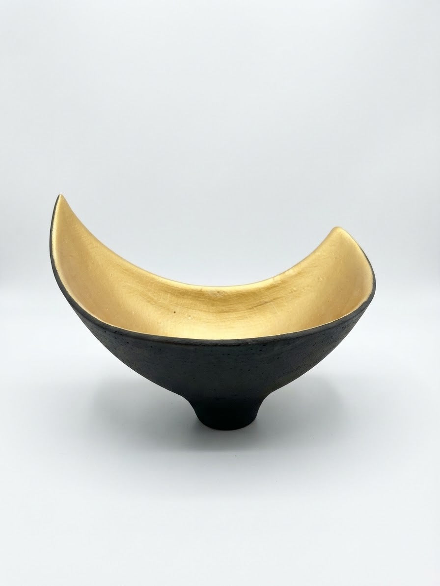 Crescent Moon Bowl — Matte Black & Mica Gold　8" x 4.5" x 2.25"h
