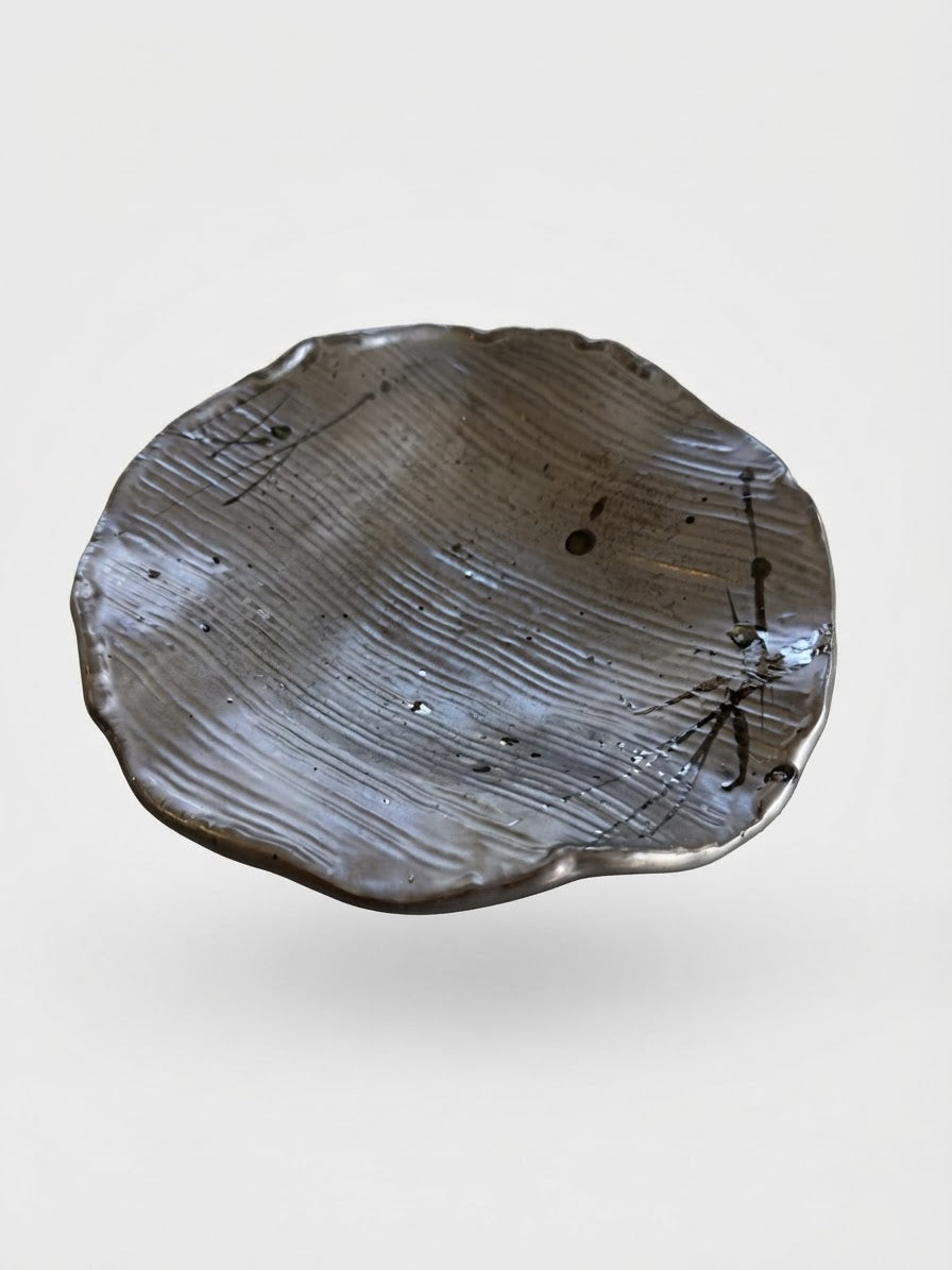 Brushstroke Plate — Black Ash Glaze 7.25"