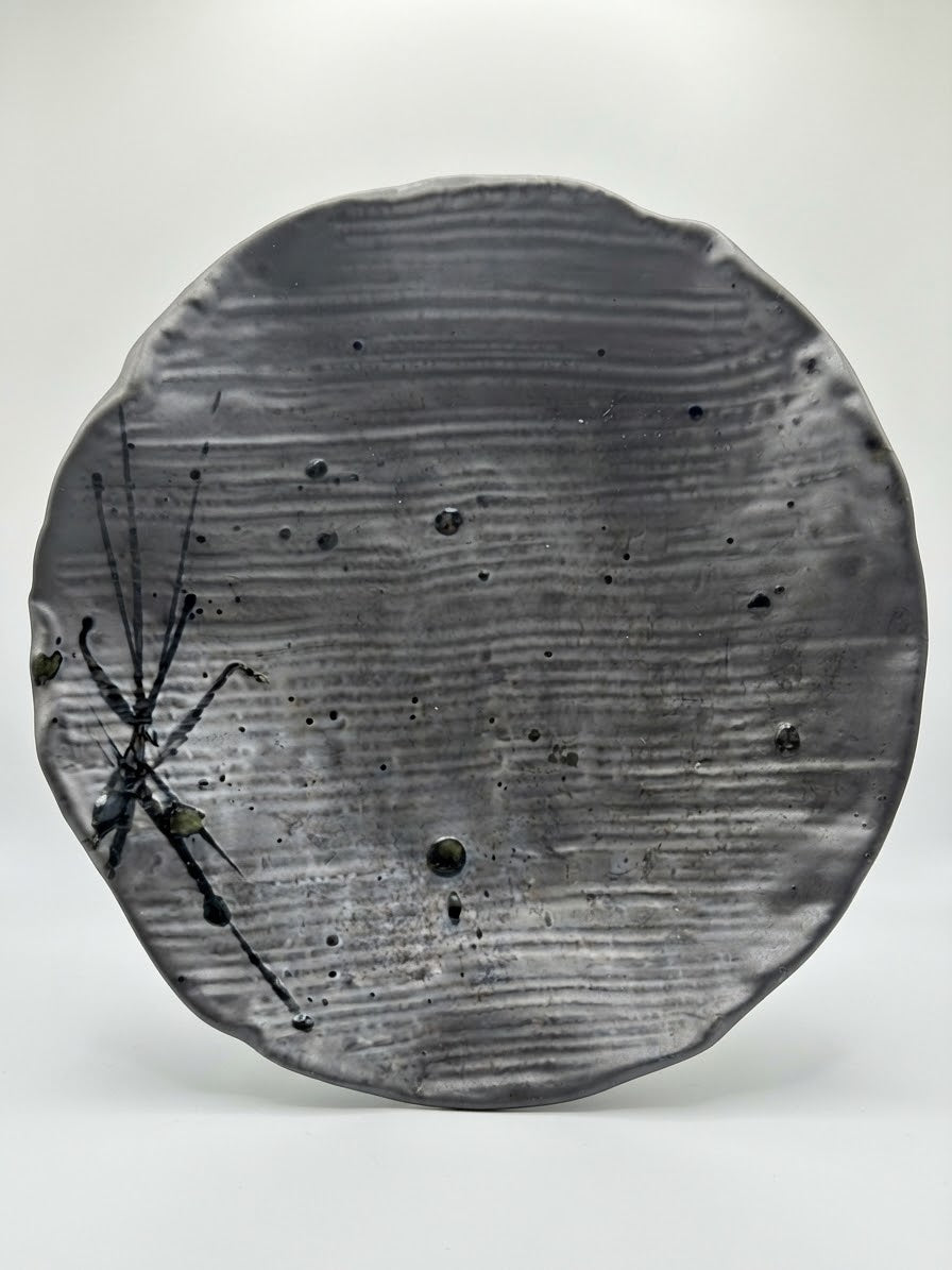 Brushstroke Plate — Black Ash Glaze 7.25"