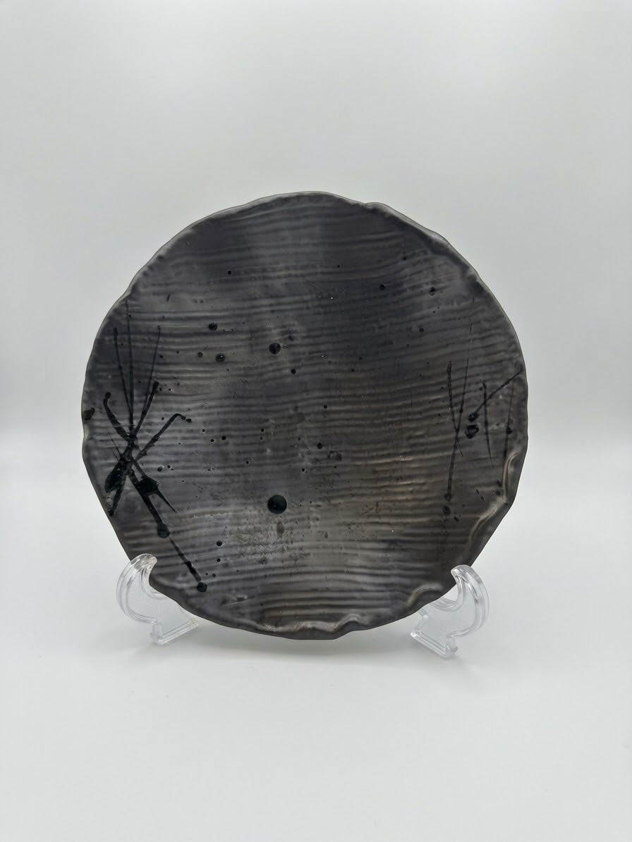 Brushstroke Plate — Black Ash Glaze 7.25"
