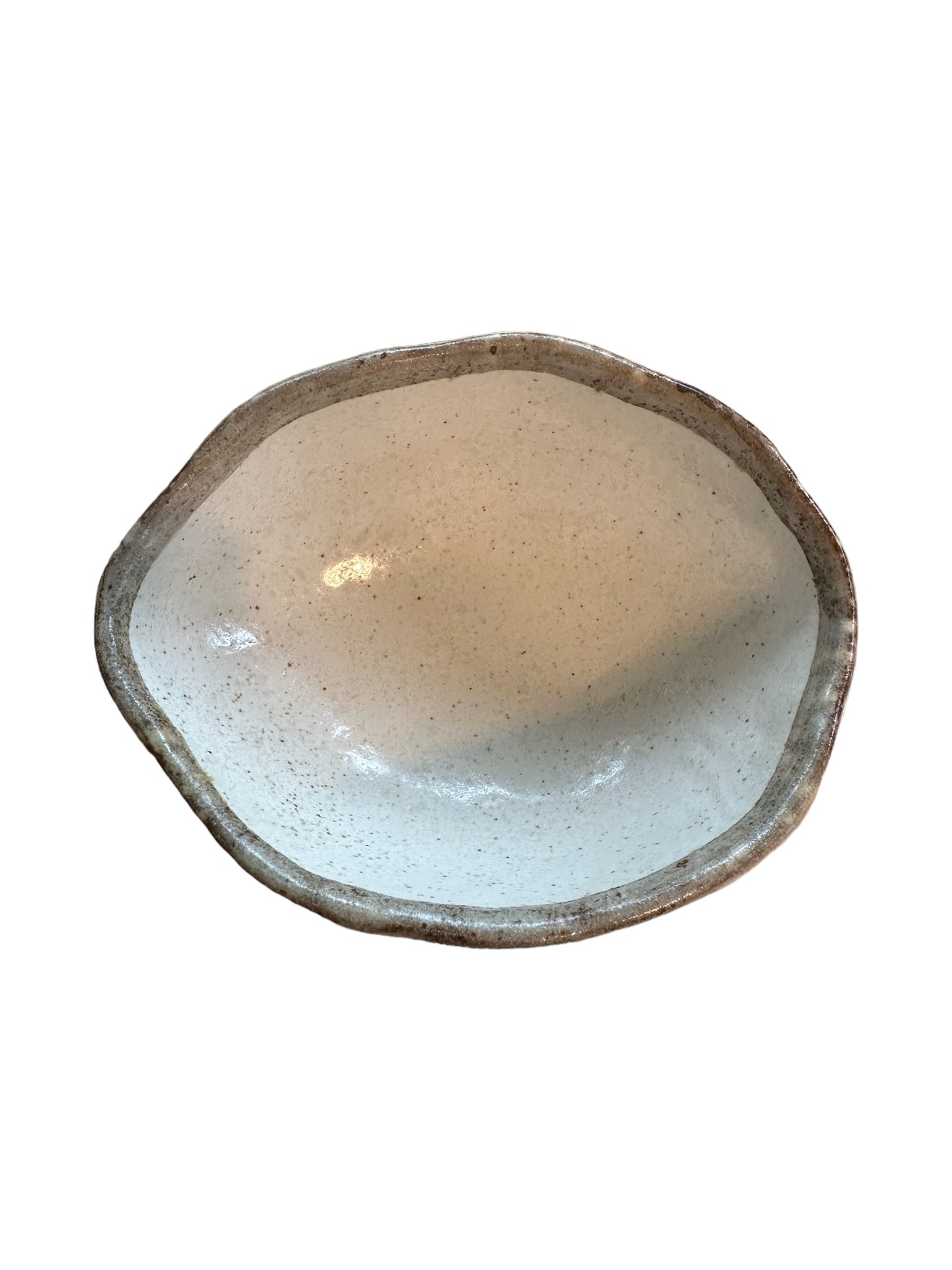 White base with grayish rim Japanese ceramic bowl, Natural, rustic and earthy glazes. 6" x 4.5" x 2.25"h