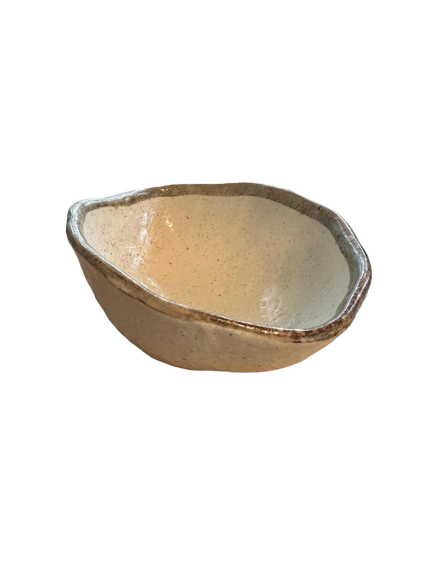 White base with grayish rim Japanese ceramic bowl, Natural, rustic and earthy glazes. 6" x 4.5" x 2.25"h