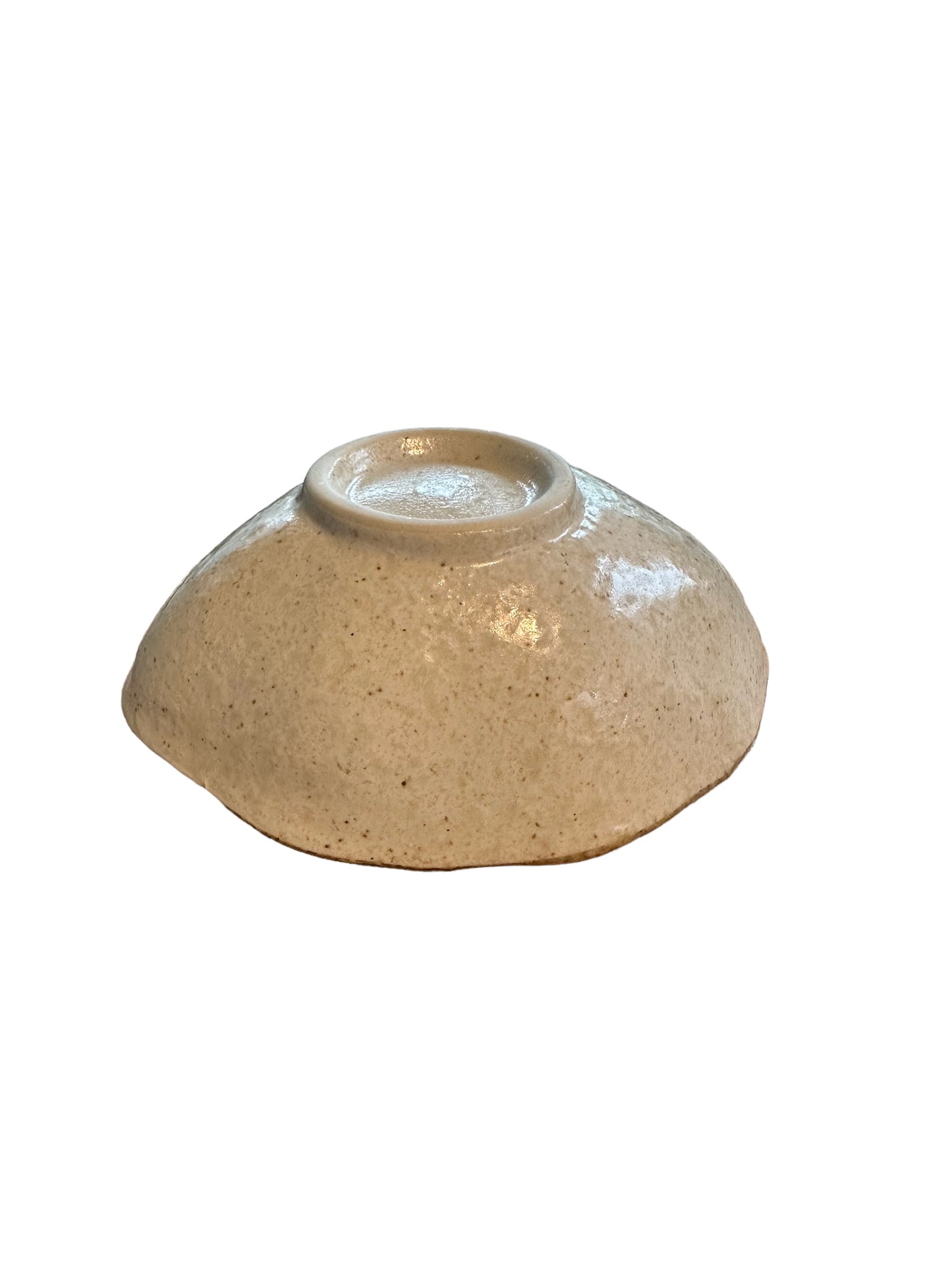 White base with grayish rim Japanese ceramic bowl, Natural, rustic and earthy glazes. 6" x 4.5" x 2.25"h