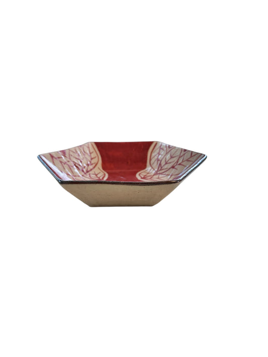 Crimson Leaf Dish – Hand-Drawn Pentagon Plate (7” Wide, 1.5" deep)