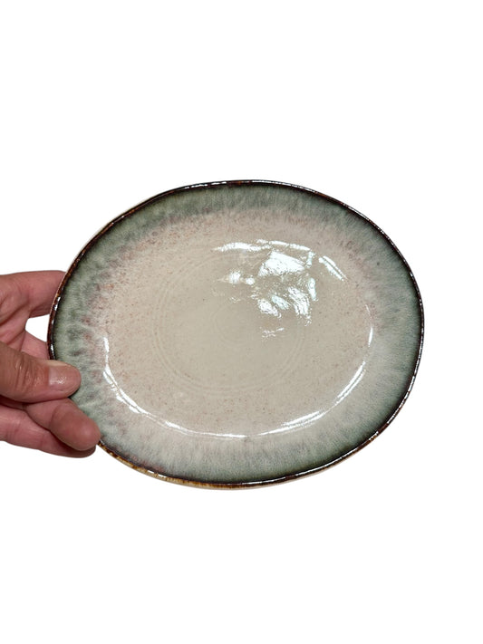 Ocean Mist Ceramic Dish – Flat Kokedama Tray (7")