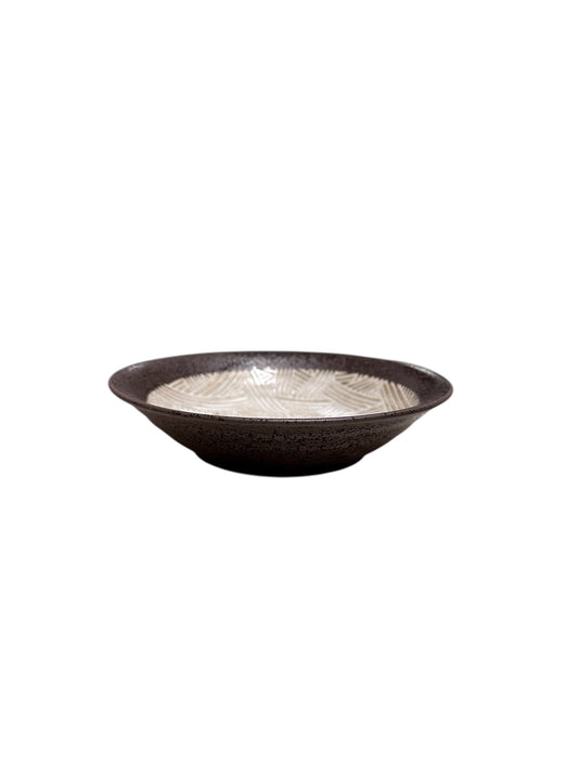 Wafu Textured Ceramic Dish – Deep Kokedama Tray (6.5")