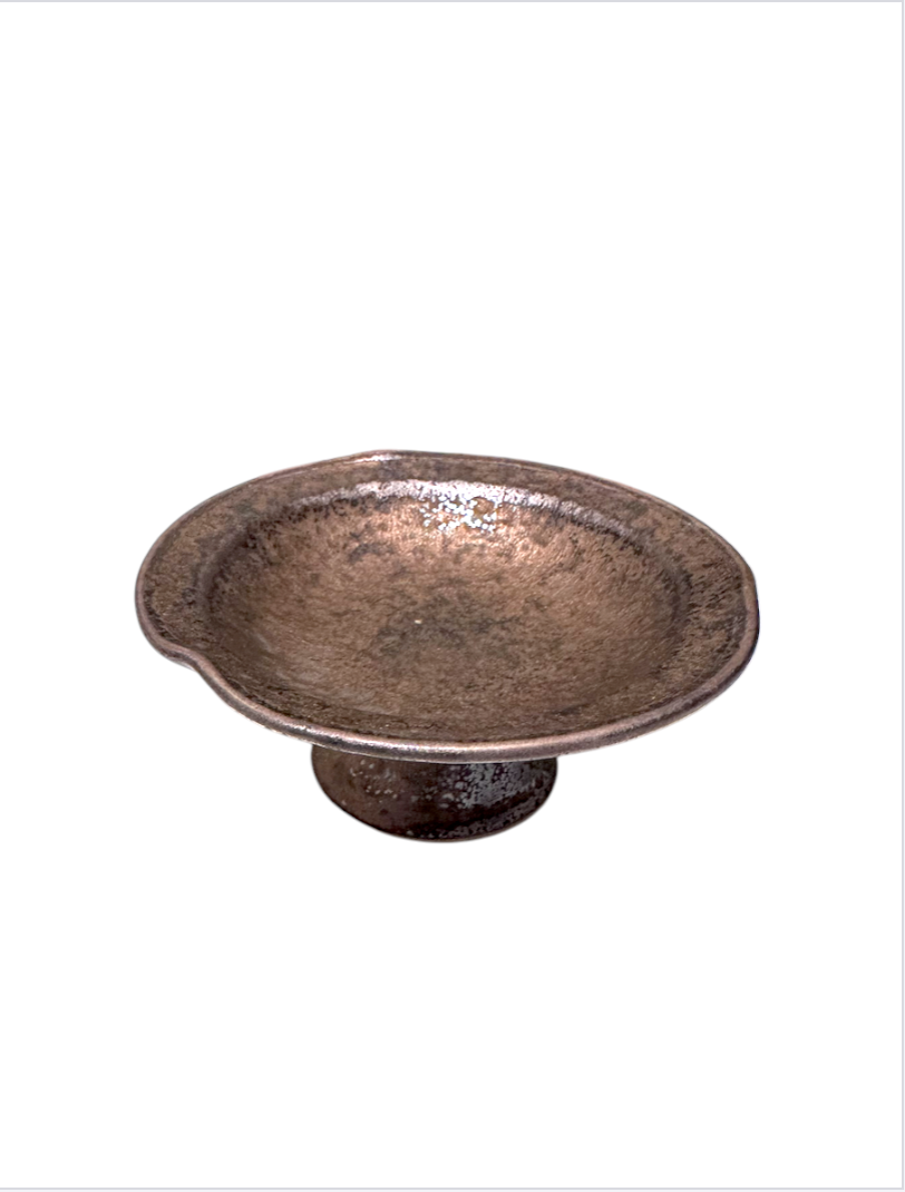 Vintage-Inspired Copper Finish Ceramic Pedestal Bowl