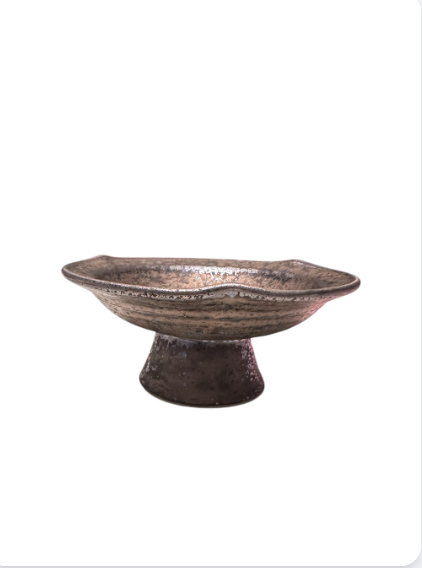 Vintage-Inspired Copper Finish Ceramic Pedestal Bowl