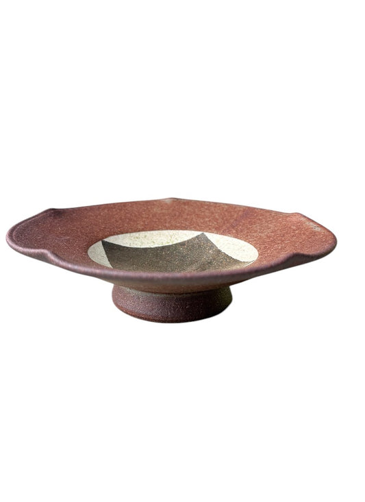 Elevated Ceramic Pedestal Saucer with Geometric Gold Accent