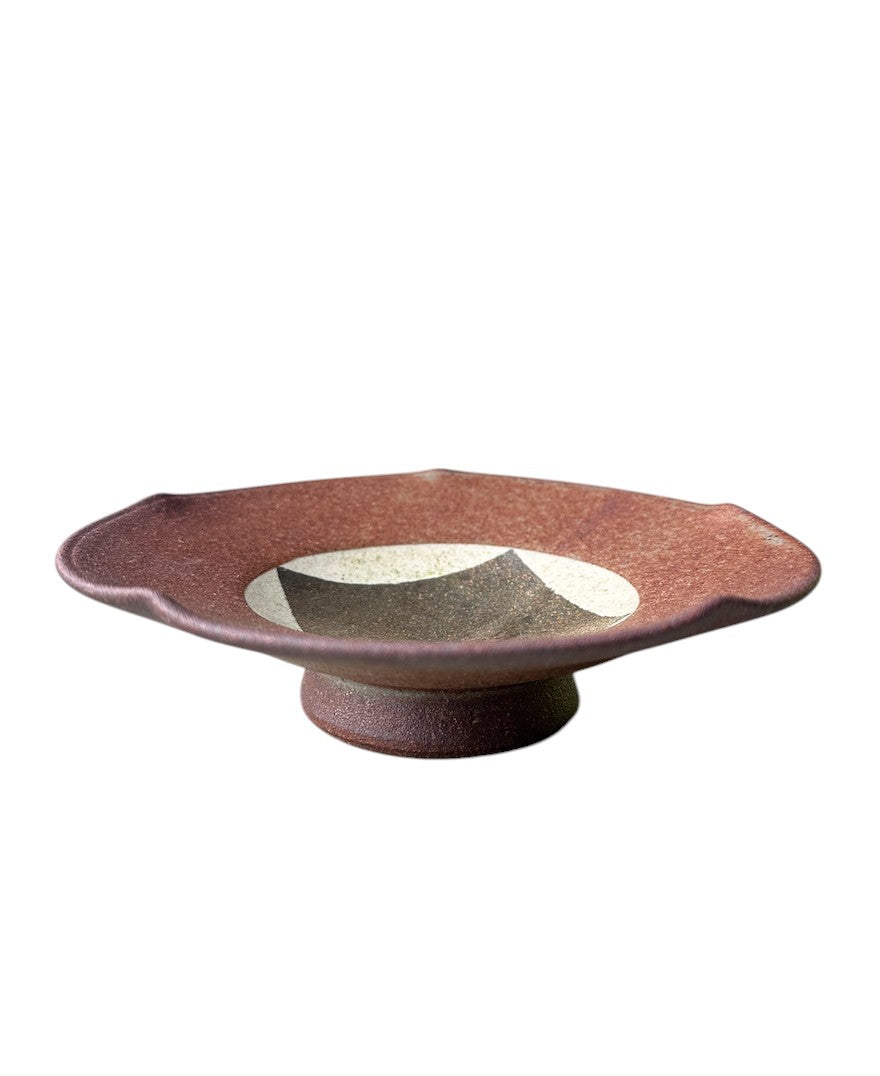 Elevated Ceramic Pedestal Saucer with Geometric Gold Accent