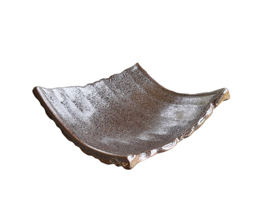 Black diamond shape Mino ware ceramic Saucers for Medium kokedama.  天目足付かわら皿  美濃焼　Size 10" x 8" x 2" deep.