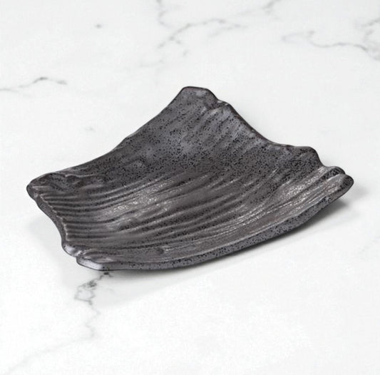The Nanban Mittsu-ashi Henkei-zara, Mt. Fuji Black Ceramic Plate – 8.5" x 7.5"