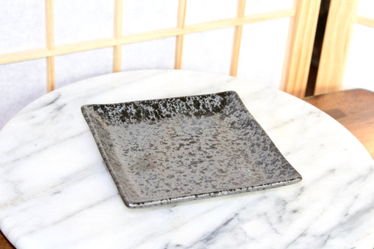 Square black grazed saucer for Small to Medium Kokedama