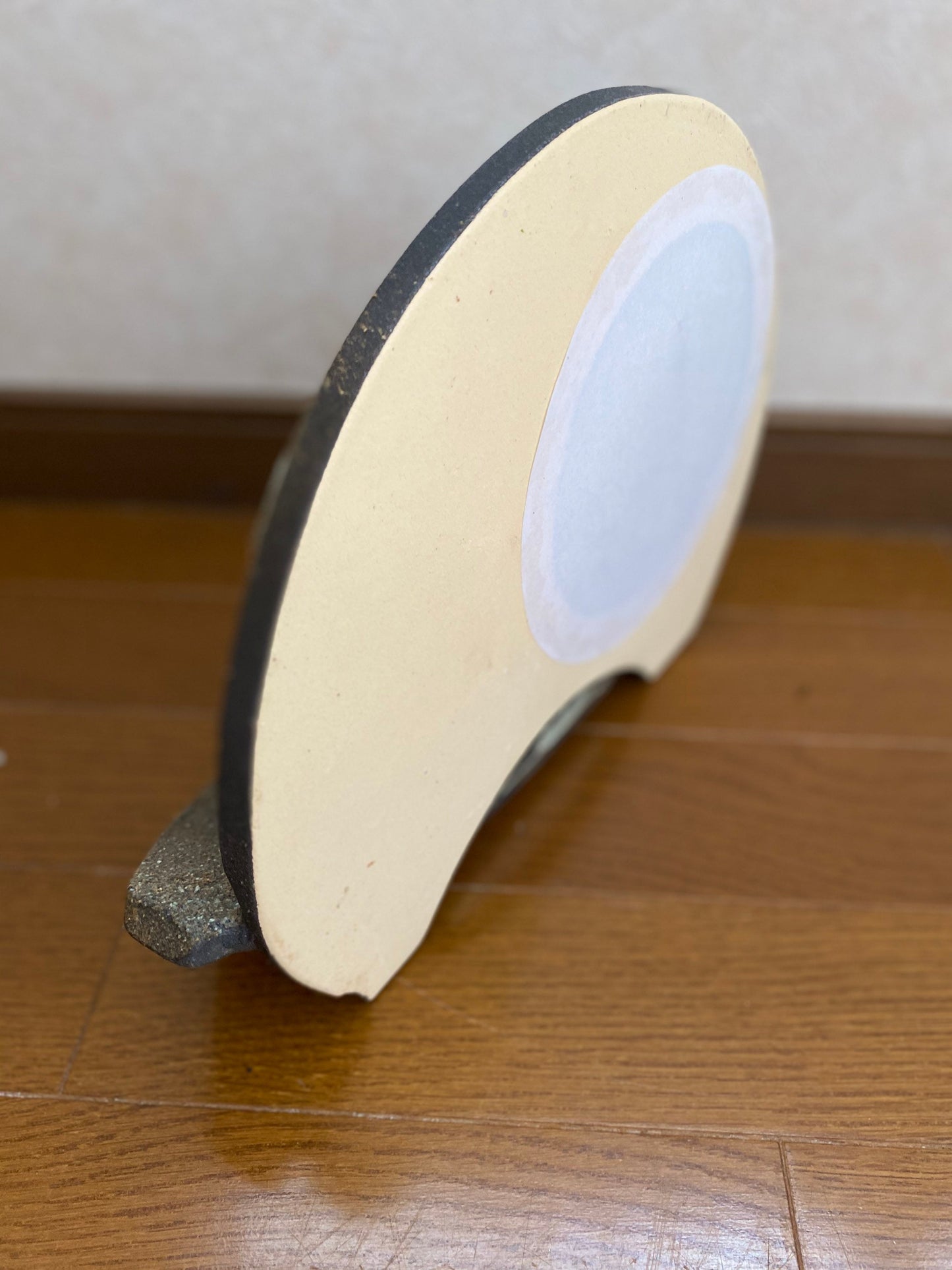 信楽焼　Kokedama decoration plate with full moon view design, Japanese Shigaraki ware with lights.