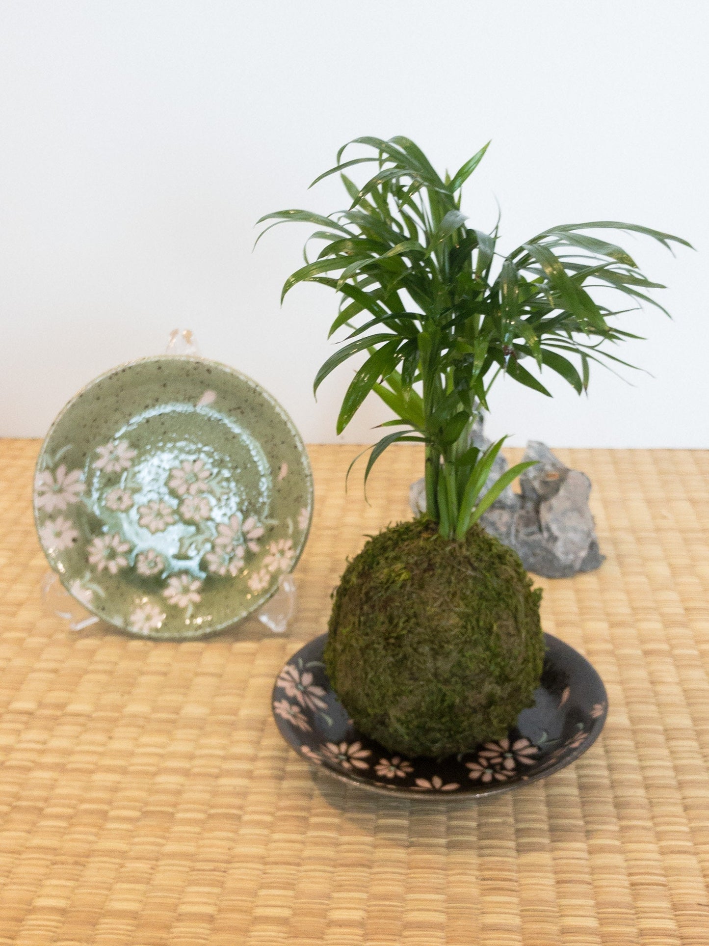 Small Japanese flower paint with wafu designed Saucer for small Kokedama Size 4.75" diameter x 1" height