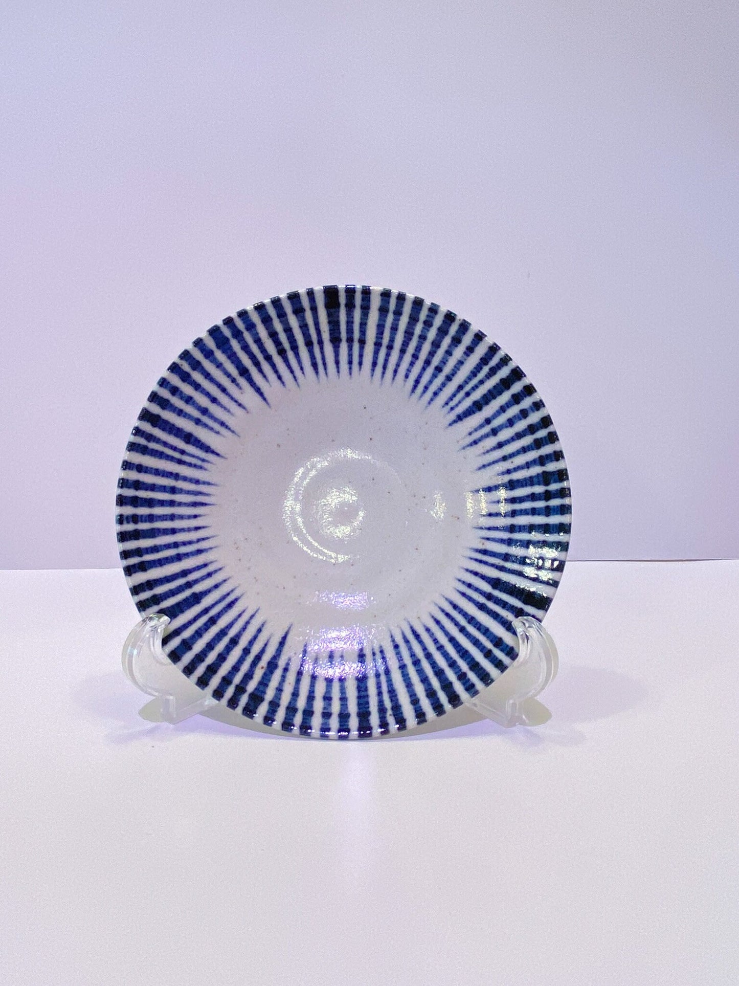 Stripe aizome, indigo blue,  wafu design saucer 6.25" x 1"
