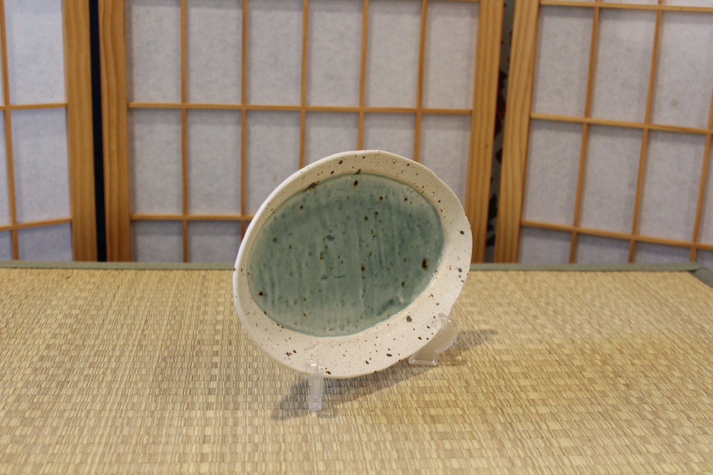 Oval Plate Lake Water (9″) Japanese ceramic, beautiful lake blue with white base 9″ x 6″ x 1“H