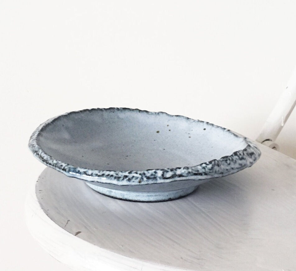 Unique roundish grazed light blue color with beautiful painting design ceramic saucers for Medium to large Kokedama. 7.5" x 7.5" x 1.25"