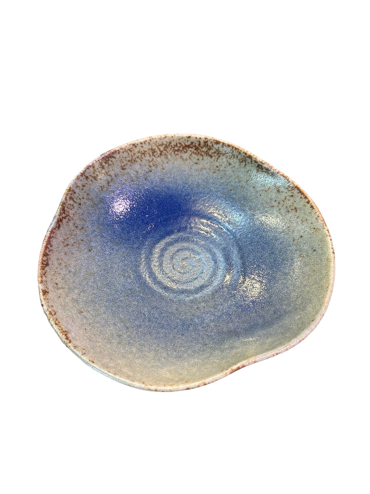 Light blue wavy rim shaped ceramic Saucers for Medium  Kokedama. 6.5" diameter, 1.5" deep.