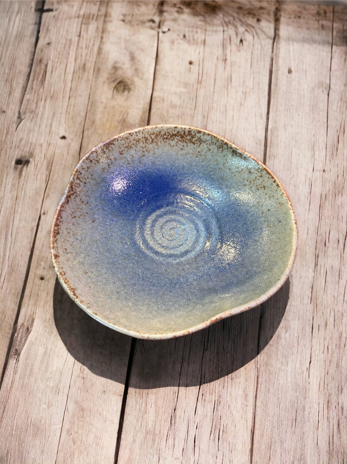 Light blue wavy rim shaped ceramic Saucers for Medium  Kokedama. 6.5" diameter, 1.5" deep.