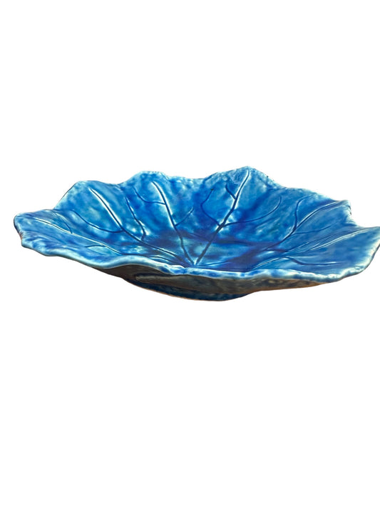 Japanese ceramic, Aqua blue leaf design saucer for medium to large kokedama
