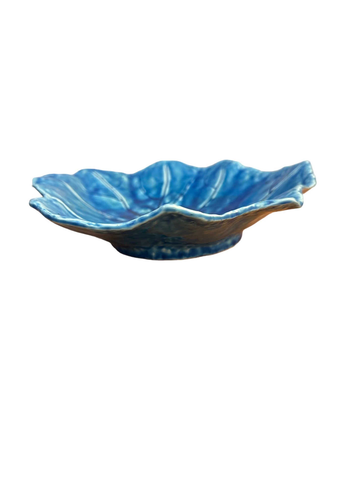 Japanese ceramic, Aqua blue leaf design saucer for medium to large kokedama